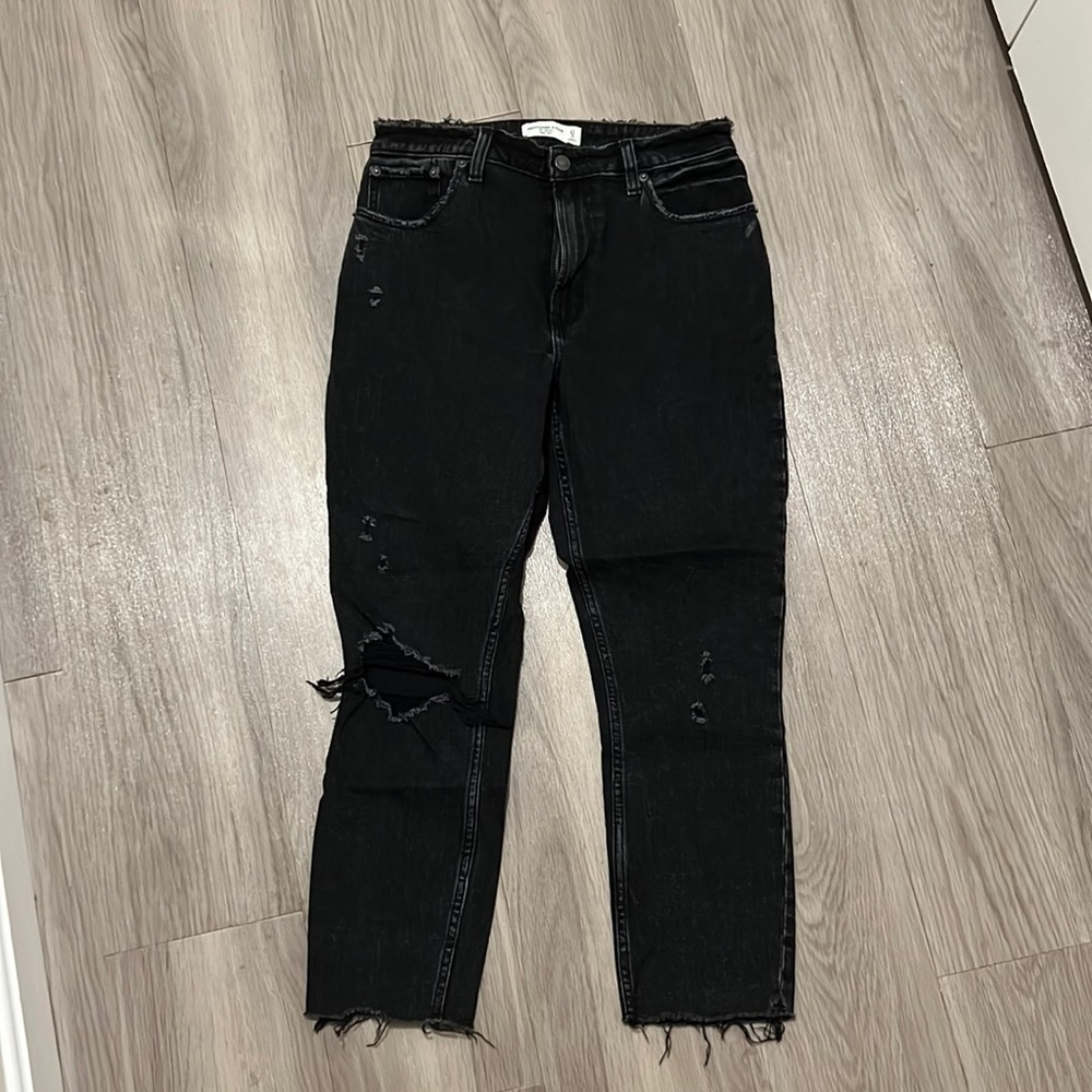 Abercrombie black distressed jeans, skinny high rise, curve love